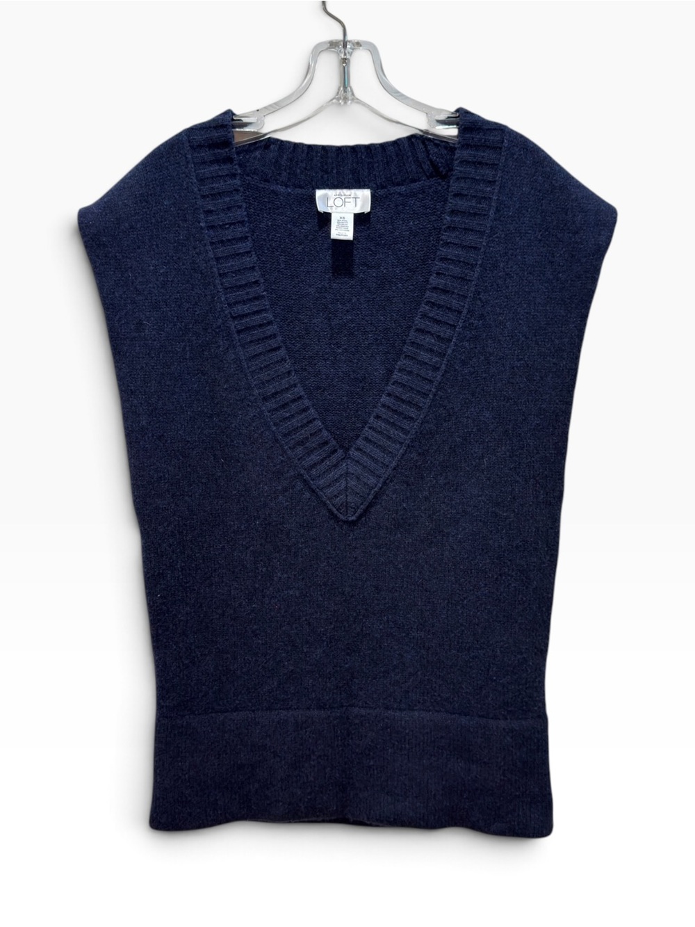 Ann Taylor LOFT Navy Blue Wool Cashmere Angora Knit Relax Fit Sweater Vest XS